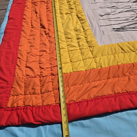 Tamarack Vintage Print Upcycled MCM Blanket Quilt Red Yellow Handmade Bright Art - Picture 6 of 9